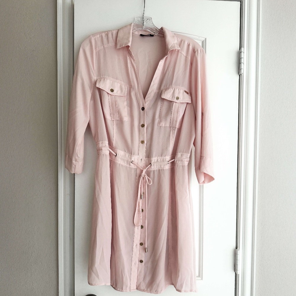 Bebe Regina Eyelet Shirt Dress Pink Blush Size L